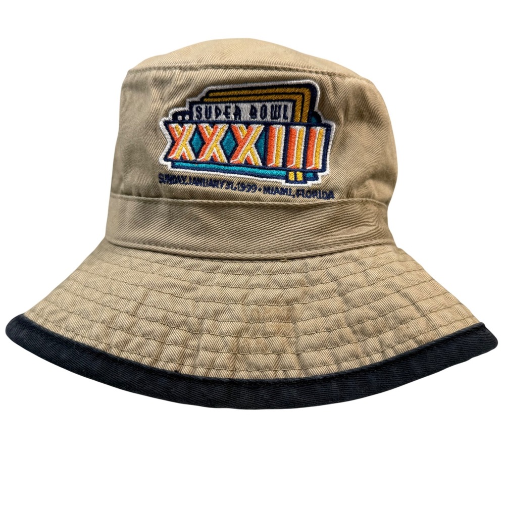 Logo Athletic Bucket Hat Super Bowl XXXIII Men M/L Tan Limited Edition NFL 1999